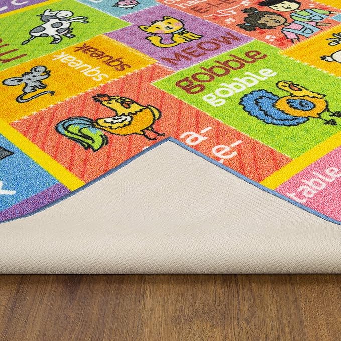 KC Cubs Classroom Rug, Kids Rug and Baby Play Mat ABC Alphabet with Old MacDonald Animals Educational Learning Non Slip Baby Girl & Boy Carpet Children Bedroom Toddler Playroom Floor Mat Nursery Rug - LeafyLoom