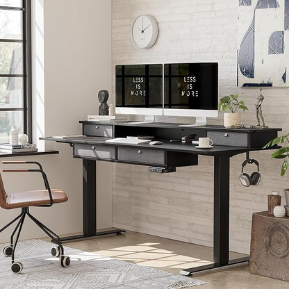 BANTI Height Adjustable Electric Standing Desk with 4 Drawers, 48 x 24 Inch Table with Storage Shelf, Sit Stand Desk, Black Top - LeafyLoom