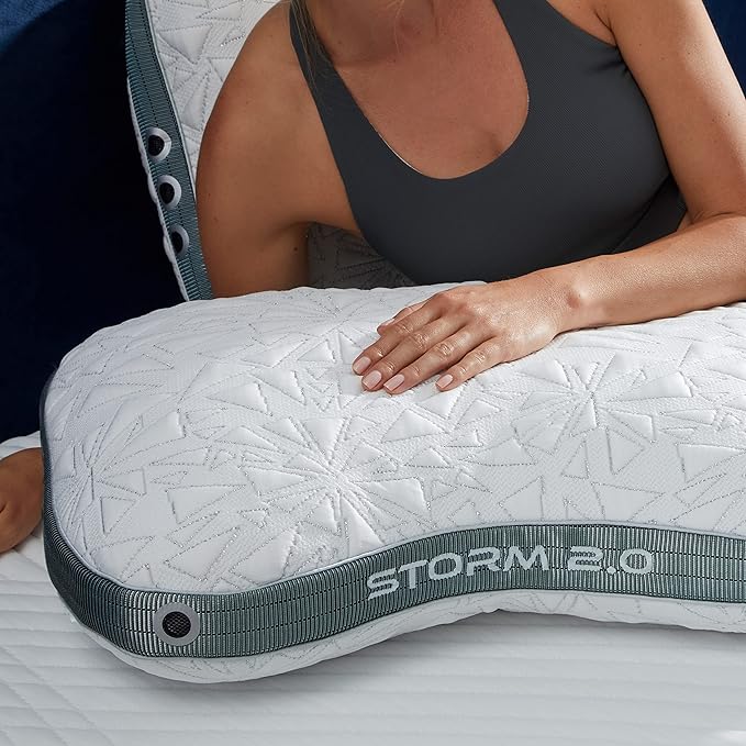 Bedgear Storm Cuddle Curve Performance Pillow - Size 2.0 - Cooling Bed Pillow for Side Sleepers - Medium Firm - Hypoallergenic, Washable and Removable Cover - LeafyLoom