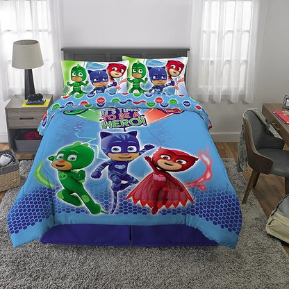 Franco Kids Bedding Super Soft Comforter and Sheet Set, 5 Piece Full Size, PJ Masks - LeafyLoom