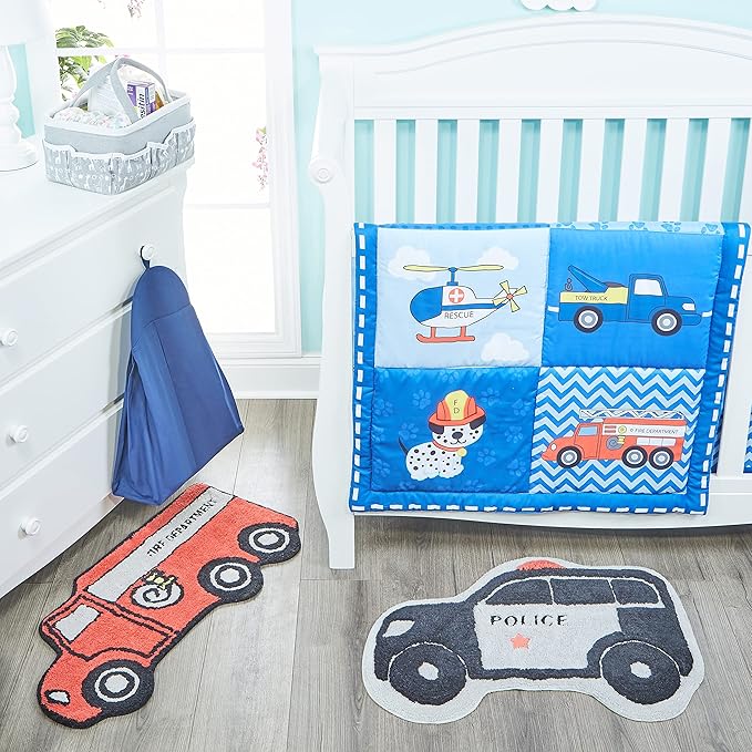 Hand Tufted Police Car Bedroom or Bathroom Rug - 30x20 in; 100% Cotton Kids Bathroom Mat; Decorative Kids Area Rug - LeafyLoom