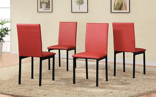 Roundhill Furniture Noyes Faux Leather Metal Frame Dining Chair, Red 17.5D x 21.5W x 36H in - LeafyLoom