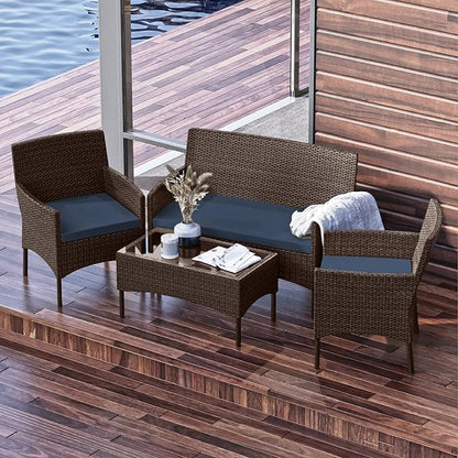 Nestl Outdoor Patio Furniture Sofas, Standard, Brown Base/Navy Blue Cushions - LeafyLoom