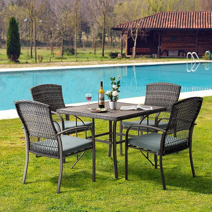 Pamapic 4 Piece Patio Dining Chair, Outdoor Dining Chair, Patio Wicker Chair for Backyard Garden Deck Poolside/Removable Cushions(Green) - LeafyLoom