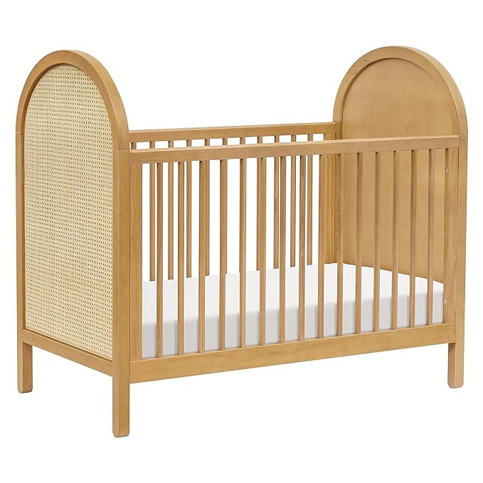 babyletto Bondi Cane 3-in-1 Convertible Crib with Toddler Bed Conversion Kit in Honey with Natural Cane, Greenguard Gold Certified - LeafyLoom