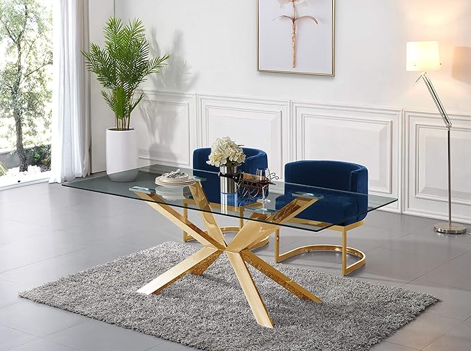 Meridian Furniture Gianna Collection Modern | Contemporary Velvet Upholstered Dining Chair with Polished Gold Metal Frame, 24" W x 22" D x 29.5" H, Navy - LeafyLoom