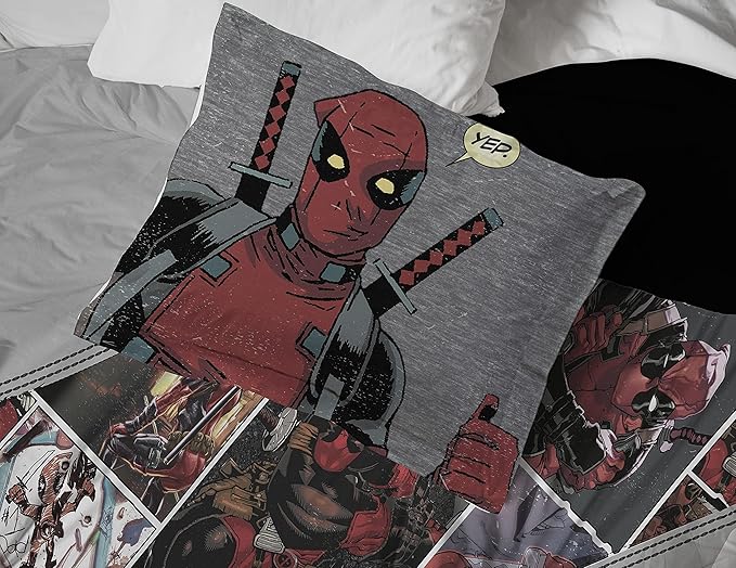 Jay Franco Marvel Deadpool Bite Me Queen Comforter & Sham Set - Super Soft Kids Bedding - Fade Resistant Microfiber (Official Marvel Product) - LeafyLoom