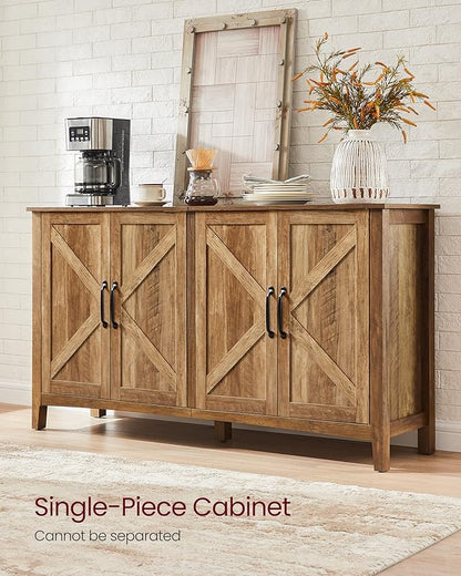 VASAGLE Buffet Storage Cabinet, 15.7" D x 59" W x 31.5" H Credenza Sideboard Table, Kitchen Cupboard with Adjustable Shelves for Living Room, Dining Room, Entryway, Rustic Walnut ULSC381T41 - LeafyLoom