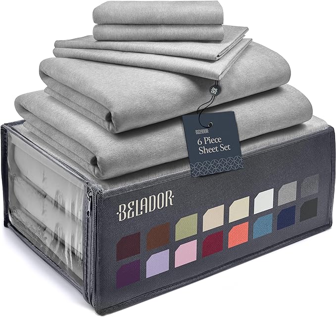 BELADOR Silky Soft Full Sheet Set - Luxury 6 Piece Bed Sheets for Full Size Bed, Secure-Fit Deep Pocket Sheets with Elastic, Breathable Hotel Sheets and Pillowcase Set, Wrinkle Free Oeko-Tex Sheets - LeafyLoom