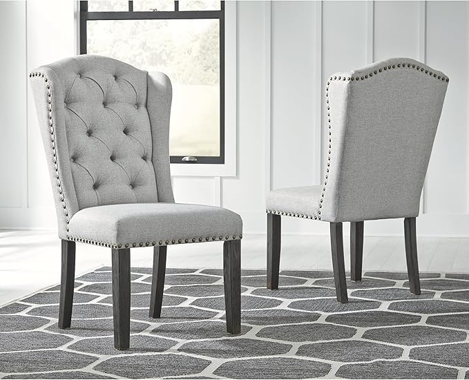 Signature Design by Ashley Jeanette Traditional Tufted Upholstered Wingback Dining Chair, 2 Count, Light Gray - LeafyLoom