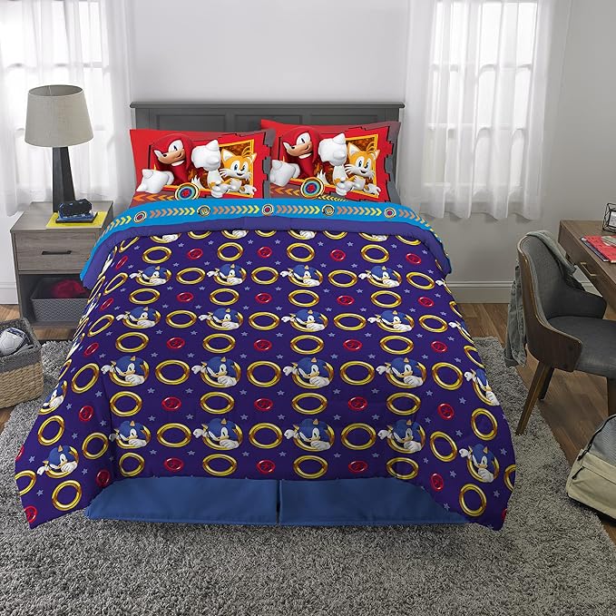 Franco Kids Bedding Super Soft Comforter and Sheet Set, 5 Piece Full Size, Sonic The Hedgehog, Anime - LeafyLoom