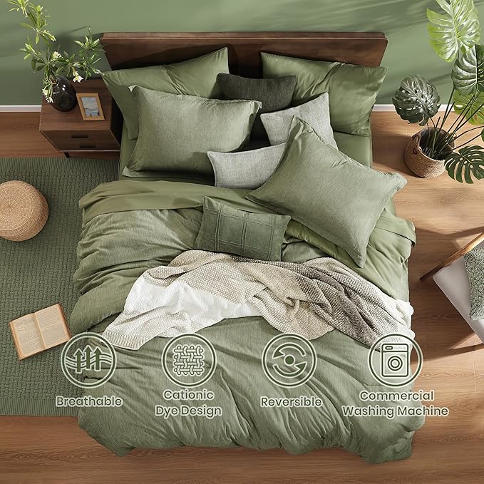 Monbix Full Size Comforter Set, Sage Green Bedding Comforter for Full Size Bed Set Reversible, Bedding Sets Full 7 Pieces, Cationic Dyeing Bed in a Bag with Comforter, Sheets, Pillowcases & Shams - LeafyLoom