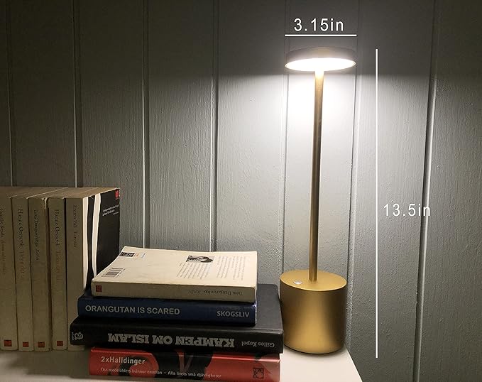 Cordless Table Lamp, Rechargeable LED Battery 6000mAh Metal USB Portable Powered Desk Lamp, 3 Levels Brightness Light for Restaurants Outdoor (13.25in Gold) - LeafyLoom