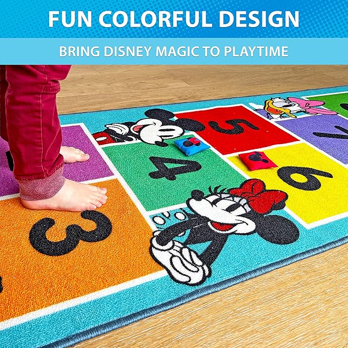 Disney Mickey and Friends 6.5 ft Hopscotch Rug by GoSports - Indoor/Outdoor Playroom Game for Kids - LeafyLoom