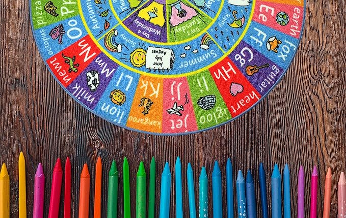 KC Cubs ABC Alphabet, Seasons, Months and Days of The Week Educational Learning & Fun Game Play Area Non Slip Boy & Girl Kids Rug Carpet for Children Bedroom, Toddler Classroom & Baby Playroom Mat - LeafyLoom