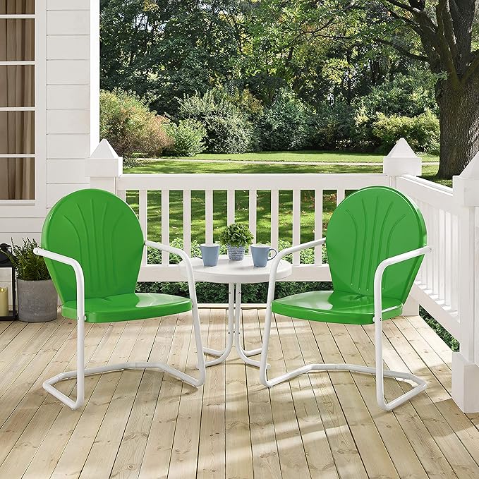 Crosley Furniture KO10004GR Griffith 3-Piece Retro Metal Outdoor Seating Set with Table and 2 Chairs, Grasshopper Green - LeafyLoom