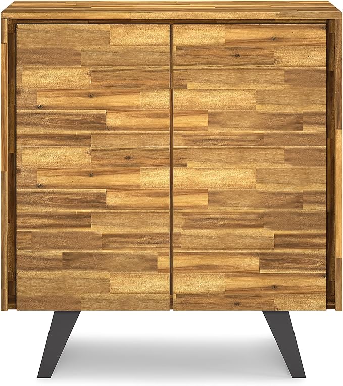 SIMPLIHOME Lowry SOLID ACACIA WOOD and Metal 39 Inch Wide Modern Industrial Medium Storage Cabinet in Distressed Golden Wheat, For the Living Room, Entryway and Family Room - LeafyLoom