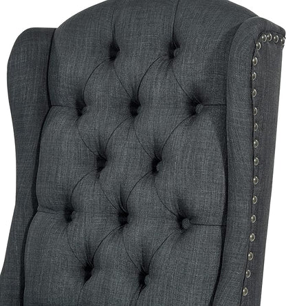 OSP Home Furnishings Jessica Button Tufted Wingback Upholstered Dining Chair with Wood Legs, Charcoal Fabric - LeafyLoom