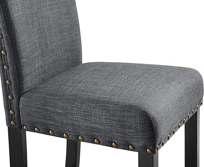 New Classic Furniture Crispin Dining Chair (Set of Four), 100% Polyester Granite Gray Fabric with Espresso Legs - LeafyLoom