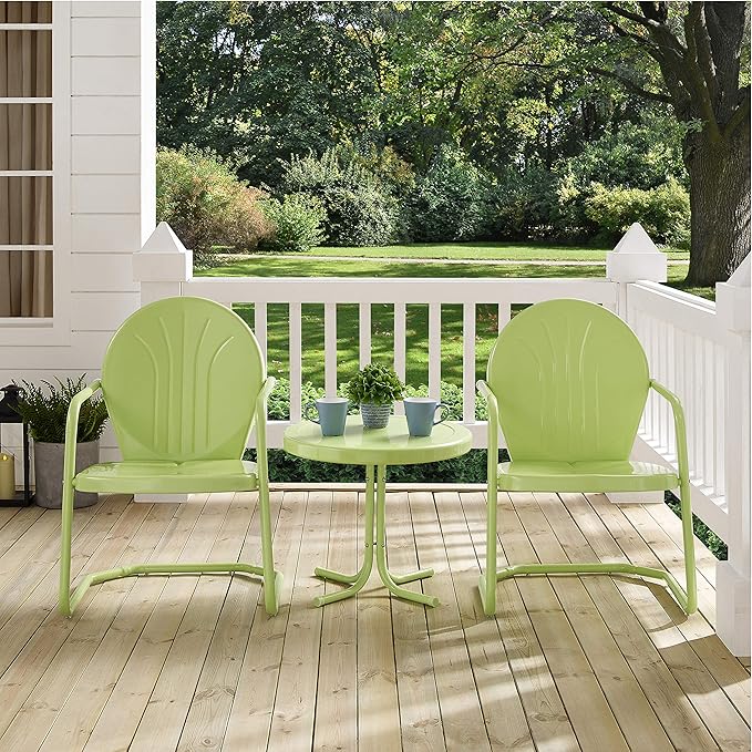 Crosley Furniture KO10004KL Griffith 3-Piece Retro Metal Outdoor Seating Set with 2 Chairs and Side Table, Key Lime - LeafyLoom