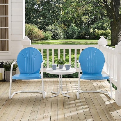 Crosley Furniture KO10004BL Griffith 3-Piece Retro Metal Outdoor Seating Set with Table and 2 Chairs, Sky Blue - LeafyLoom