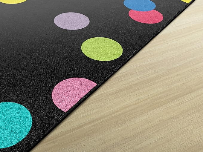 Flagship Carpets Schoolgirl Style Just Teach Rainbow Polka Dots Classroom Area Rug for Indoor Classroom Learning or Kid Bedroom Educational Play Mat, 7'6" x 12', Multi - LeafyLoom