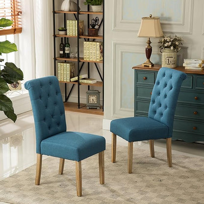 Roundhill Furniture Habit Solid Wood Tufted Parsons Dining Chair (Set of 2), Blue - LeafyLoom