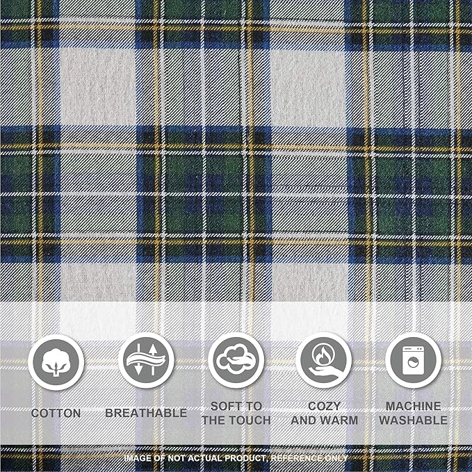 Comfort Spaces Cotton Flannel Breathable Warm Deep Pocket Sheets with Pillow Case Bedding, King, Green Plaid Scottish Plaid 4 Piece - LeafyLoom