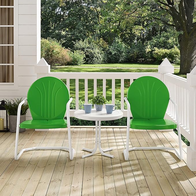 Crosley Furniture KO10004GR Griffith 3-Piece Retro Metal Outdoor Seating Set with Table and 2 Chairs, Grasshopper Green - LeafyLoom