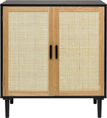 Finnhomy Sideboard Buffet Cabinet, Kitchen Storage Cabinet with Rattan Decorated Doors, Accent Liquor Cabinet for Bar, Dining Room, Hallway, Cupboard Console Table, 31.5X 15.8X 34.6 Inches - LeafyLoom