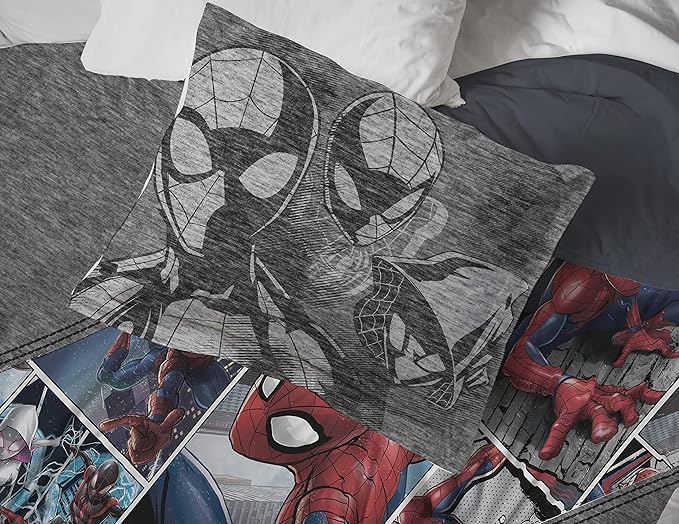 Marvel Spiderman Grunge Twin Comforter & Sham Set - Super Soft Kids Bedding - Fade Resistant Microfiber (Official Marvel Product) - LeafyLoom