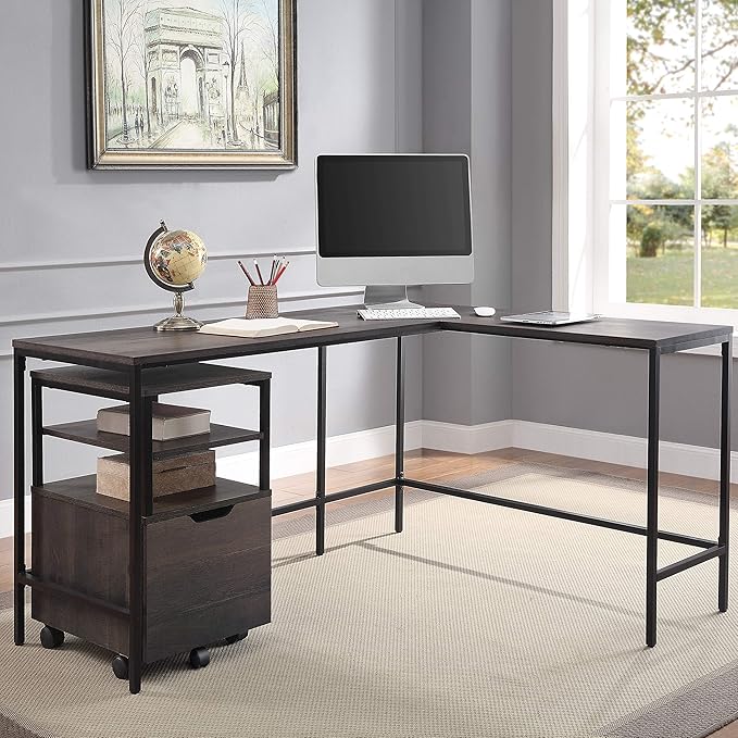 OSP Home Furnishings Contempo L-Shaped Desk, Ozark Ash - LeafyLoom