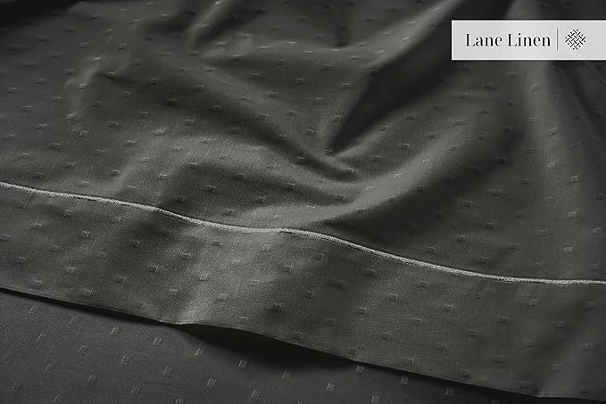 LANE LINEN 100% Egyptian Cotton Bed Sheets - 1000 Thread Count 3PC Twin XL Sheets Set, Bedding Sheets, Sateen Weave, Luxury Hotel Sheets, Fits Upto 16" Mattress, Swiss Dot - Charcoal - LeafyLoom