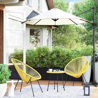 SONGMICS 3-Piece Outdoor Seating Acapulco Chair, Modern Patio Furniture Set, Glass Top Table and 2 Chairs, Indoor and Outdoor Conversation Bistro Set, Yellow UGGF011Y01 - LeafyLoom