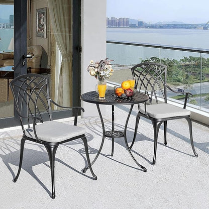 NUU GARDEN Bistro Set 3 Piece Outdoor Cast Aluminum Patio Bistro Set Patio Table and Chairs Set of 2 with Umbrella Hole and Gray Cushions, Black - LeafyLoom