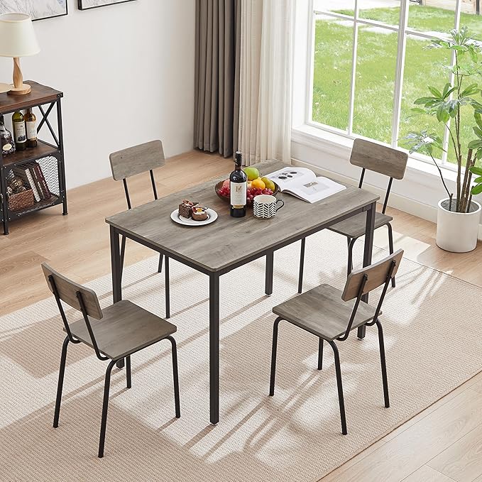 NicBex Bar Table and Chairs Set Small Kitchen Table Set for 4 Dining Table Set 5-Piece Dining Chair with Backrest for Small Space, Industrial Style, Sturdy Construction, Grey - LeafyLoom