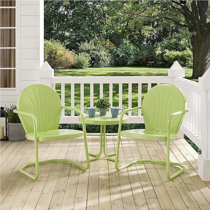 Crosley Furniture KO10004KL Griffith 3-Piece Retro Metal Outdoor Seating Set with 2 Chairs and Side Table, Key Lime - LeafyLoom