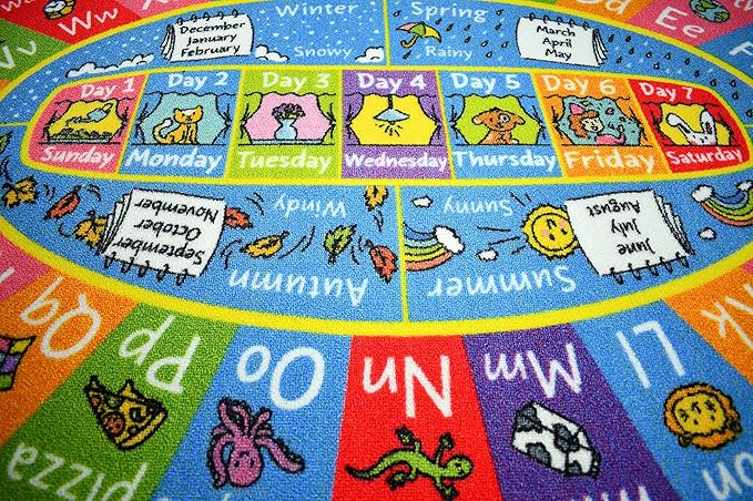 KC Cubs ABC Alphabet, Seasons, Months and Days of The Week Educational Learning & Fun Game Play Area Non Slip Boy & Girl Kids Rug Carpet for Children Bedroom, Toddler Classroom & Baby Playroom Mat - LeafyLoom