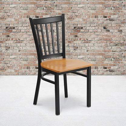 Flash Furniture HERCULES Series Black Vertical Back Metal Restaurant Chair - Natural Wood Seat - LeafyLoom