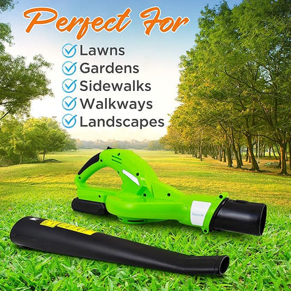 Serenlife Lightweight Cordless Leaf Blower - 18V, 55 MPH Air Speed - Perfect for Decks, Gutter Cleaning, Snow & Small Yards - Rechargeable Battery & Charger Included - Charge Time 4 Hours - Only 5 lbs - LeafyLoom