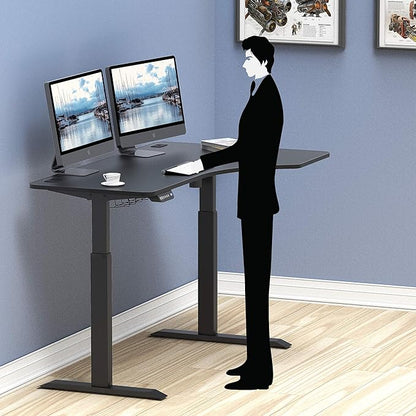 SHW 55-Inch Large Electric Height Adjustable L-Shaped Standing Desk with Right Facing Corner, Black - LeafyLoom