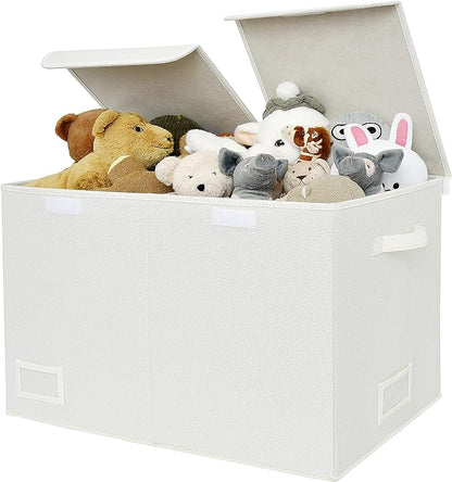 GRANNY SAYS Large Storage Bins with Lids, Foldable Storage Chest with Handles, Stuffed Animal Storage for Playroom, Living Room, Pearl White - LeafyLoom