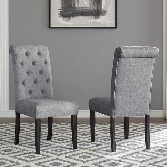 Roundhill Furniture Leviton Solid Wood Tufted Dining Chair, Set of 2, Gray - LeafyLoom