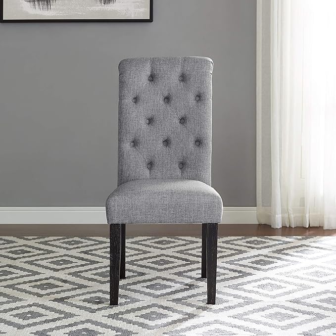 Roundhill Furniture Leviton Solid Wood Tufted Dining Chair, Set of 2, Gray - LeafyLoom