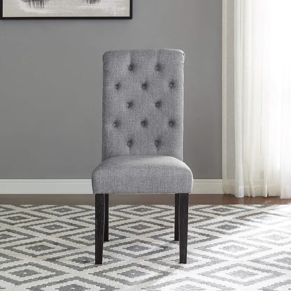 Roundhill Furniture Leviton Solid Wood Tufted Dining Chair, Set of 2, Gray - LeafyLoom