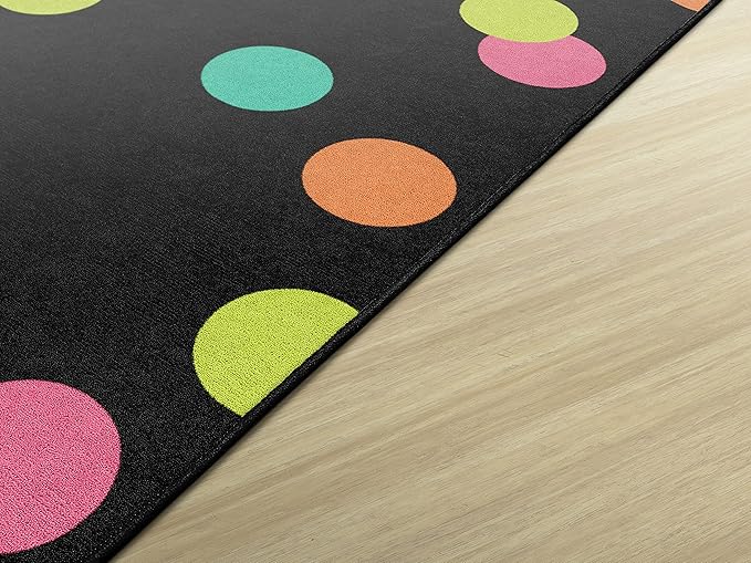 Flagship Carpets Schoolgirl Style Black White and Stylish Brights Polka Dots Classroom Area Rug for Indoor Classroom Learning or Kid Bedroom Educational Play Mat, 7'6"x12' - LeafyLoom