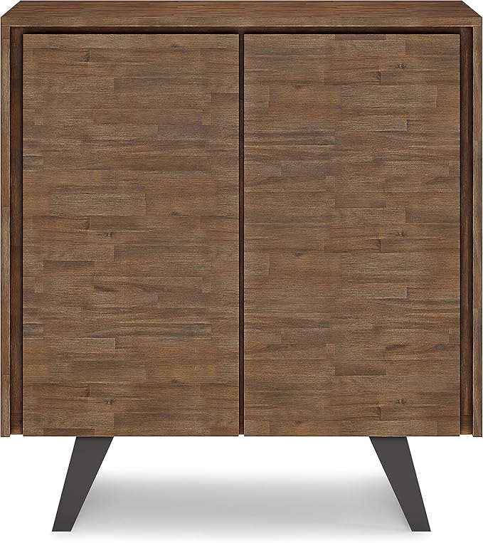 SIMPLIHOME Lowry SOLID ACACIA WOOD and Metal 39 Inch Wide Modern Industrial Medium Storage Cabinet in Rustic Natural Aged Brown, For the Living Room, Entryway and Family Room - LeafyLoom