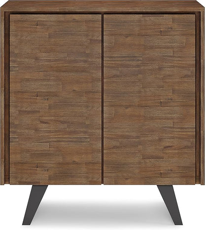 SIMPLIHOME Lowry SOLID ACACIA WOOD and Metal 39 Inch Wide Modern Industrial Medium Storage Cabinet in Rustic Natural Aged Brown, For the Living Room, Entryway and Family Room - LeafyLoom