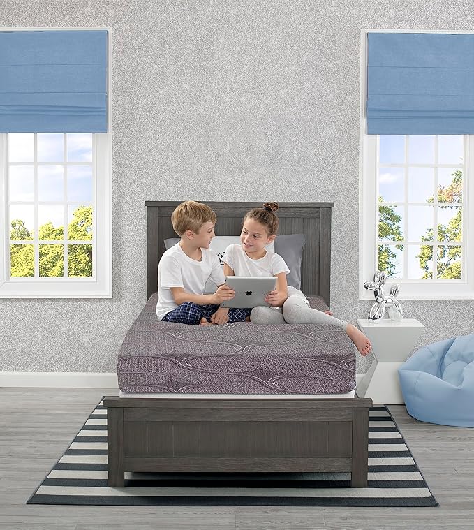 Delta Children Poppy House Twin Bed, Midnight Grey Snooze 6 inch Memory Foam Twin Mattress (Bundle) - LeafyLoom