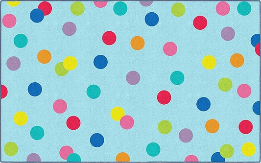 Flagship Carpets Schoolgirl Style Just Teach Rainbow Polka Dots Classroom Area Rug for Indoor Classroom Learning or Kid Bedroom Educational Play Mat, 7'6"x12', Blue - LeafyLoom